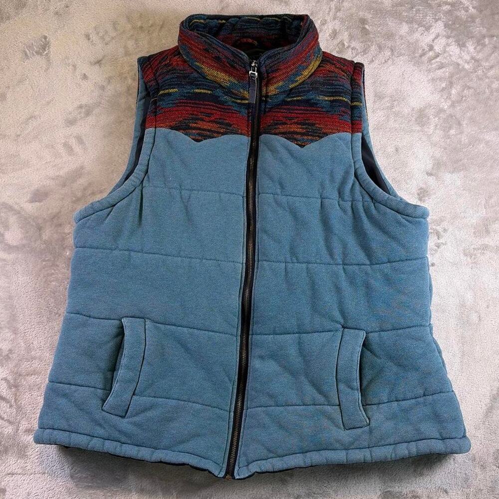 Cruel Denim Southwestern Puffer Vest Women’s XXL Blue Aztec Western Full Zip